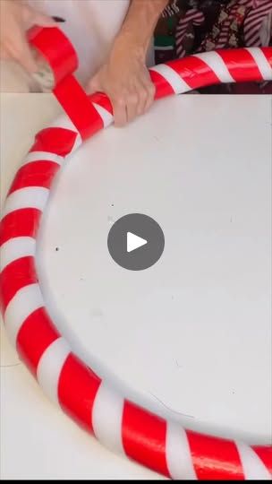 Diy Big Wreath, Big Christmas Decorations Outdoor, Pool Noodle Candy Cane Wreath, Diy Big Outdoor Christmas Wreath, Pool Noodle Christmas Wreaths, Candy Cane Pool Noodle, Diy Large Christmas Wreath For Outside, Outdoor Dollar Tree Christmas Decor, Hula Hoop Decoration Birthday Parties