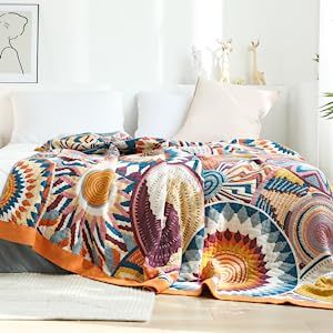 VANJOROY Double-sided Luxury Bohemian Sofa Bed Large Throw Blanket,100% Pure Organic Cotton Woven Colorful Throw for Armchair, Sofa and Bed. (150×200CM(60×80In)) Cotton Gauze Blanket, Mandala Blanket, Blanket Roll, Boho Sofa, Boho Throw Blanket, Gauze Blanket, Bohemian Blanket, Boho Throws, Bed Throw Blanket