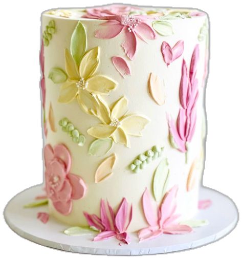 Buttercream Painted Flowers, Floral Cake Painting, Buttercream Palette Knife Painted Cake, Painted Buttercream Cake, Buttercream Palette Knife Flower Cake, Buttercream Painted Cakes Flower, Buttercream Flower, Buttercream Flower Cake, Buttercream Cakes