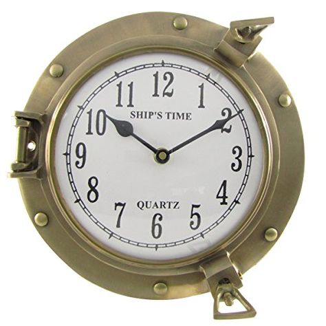 Porthole Wall Clock Solid Antique Brass Nautical Ships 9 ... https://www.amazon.ca/dp/B003U06WNG/ref=cm_sw_r_pi_dp_x_YJNJybCW518KK Nautical Wall Clock, Maritime Decor, Beachfront Decor, Rv Decor, Vintage Wall Clock, Antique Clocks, Clock Decor, Clock Wall Decor, Clock Face