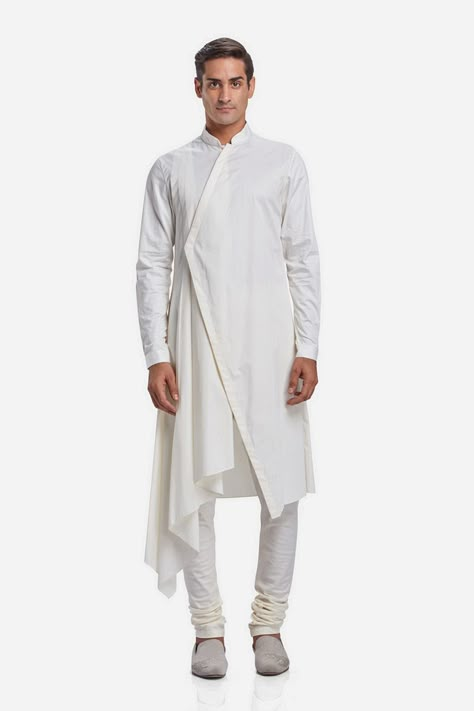 Asymmetric Kurta Designs For Men, Draped Kurta For Men, Drape Kurta For Men, Menswear Kurta, Mens Traditional Wear, Wedding Kurta For Men, Gaurav Gupta, Wedding Dresses Men Indian, Gents Kurta Design