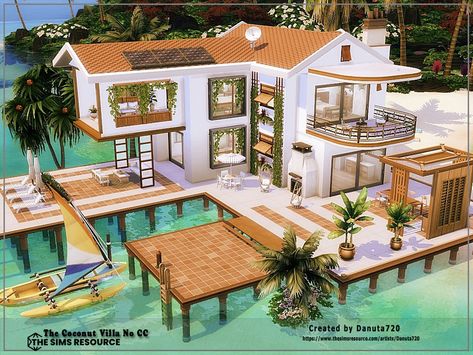 The Sims Resource - The Coconut Villa No CC Sims 4 Sulani House Plan, Sulani Homes Sims 4, Sims 4 Beach House, Sims 4 Loft, Lotes The Sims 4, House Kids Room, Small Cottage House Plans, Sims 4 House Plans, Sims 4 House Building