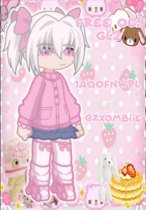 Gacha girl with white pigtails wearing a pink sweater, a jean skirt, and pink leg warmers. Pink decorated background, and text in the foreground.
The text says: Free gacha life 2 oc, [import code] @zx0mbiie Cutecore Gacha Life Oc, Free Gacha Life 2 Oc Codes, Free Oc Gacha Life 2 Code, Cutecore Gacha Oc, Free Gl2 Oc Codes, Gacha Shirt, Cutecore Gacha, Gacha Hacks, Gl2 Codes