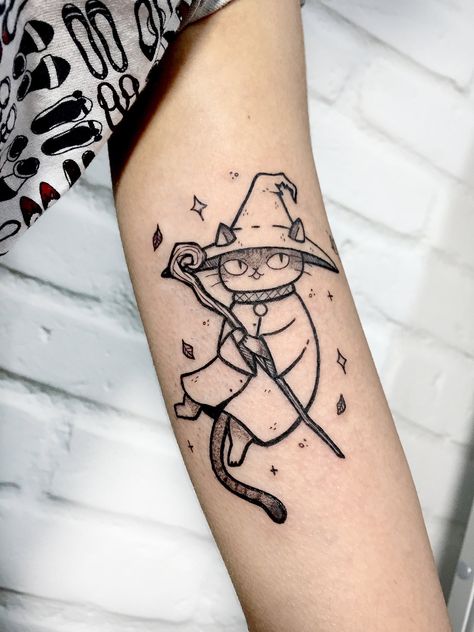 Cat Wizard, Wizard Tattoo, Go Tattoo, Wizard Cat, Saved Tattoo, Witch Tattoo, 3 Tattoo, Tattoo Cat, Halloween Tattoos