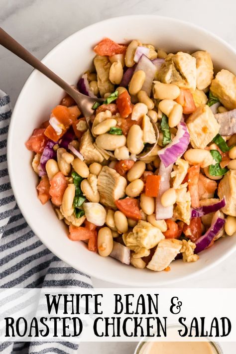 Chicken And White Beans Recipe, Roasted Chicken Salad Recipe, Low Calorie Chicken Salad, Chicken And Beans Recipe, Salad Recipes With Chicken, Beans Recipe Healthy, Bean Salad Healthy, Roasted Chicken Salad, Cannellini Bean Salad