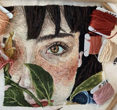 Embroidery Portrait, This Week, Embroidery Artwork, Face Embroidery, Portrait Embroidery, Embroidery Painting, Embroidered Portrait, Embroidered Face, Contemporary Embroidery