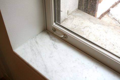 Stone Windowsill, Bathroom Window Sill, Marble Window Sill, Stone Window Sill, Bathroom Closet Storage, Benjamin Moore Bathroom, Window Structure, Window Sill Decor