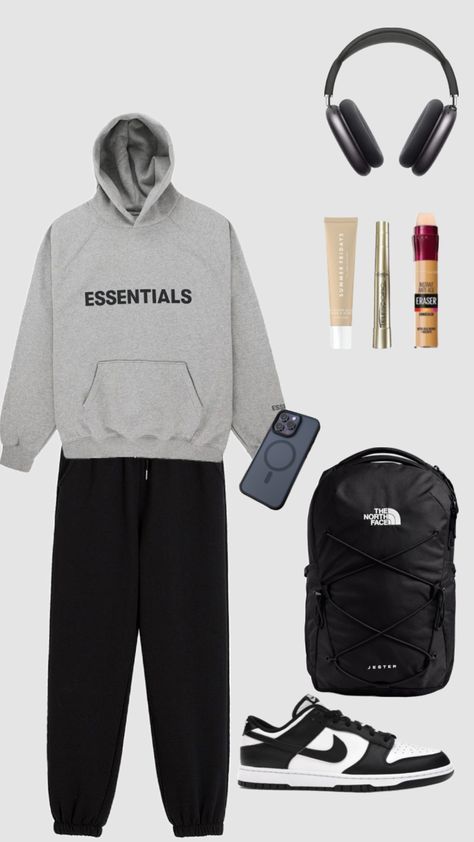 comfy school fit! Comfy Outfits For School Men, Lounge Outfit Aesthetic, Sweats Outfits, Boy Outfits Aesthetic, Boys School Outfits, Comfy School Outfits, Casual Sporty Outfits, Jeans Outfit Men, Boys Fits