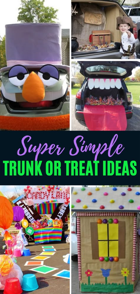 Easy trunk-or-treat ideas that will help you have the best dressed car in the whole parking lot! These interactive trunk or treat ideas are safe ways to celebrate Halloween. Save these Super Simple Trunk-or-treat ideas for later! How To Decorate My Car For Trunk Or Treat, How To Decorate Car For Trunk Or Treat, Easy Trick Or Treat Ideas, Decorate Trunk For Trunk Or Treat, Car Trunk Decorating Ideas, Quick Trunk Or Treat Ideas, Witch Trunk Or Treat Ideas, Trunk Or Treat Ideas For Van, Interactive Trunk Or Treat Ideas