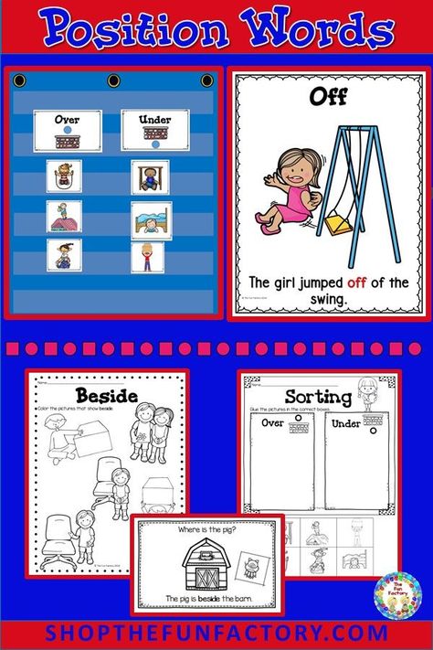 Position words tell us where things are. Help your preschool and kindergarten students understand location words with the whole group, small group, center activities and worksheets in this unit. A sample anchor chart, posters to display in your classroom and an emergent reader will keep your kids engaged and learning. #pre-kpositionwords #kindergartenpositionwords #backtoschool Position Words Worksheet, Positional Words Kindergarten, Translations Math, Positional Words Activities, Positional Words, Words Worksheet, Reading Anchor Charts, Printable Preschool Worksheets, Center Activities