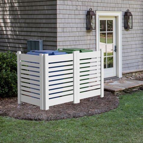 Freedom 36-in W x 48-in H White Vinyl Outdoor Privacy Screen Lowes.com Outdoor Garbage Storage, Trash Can Storage Outdoor, Screened Front Porches, Outdoor Fence Decor, Hide Trash Cans, Garbage Can Storage, Apartment String Lights, Outdoor Privacy Screen, Vinyl Panels