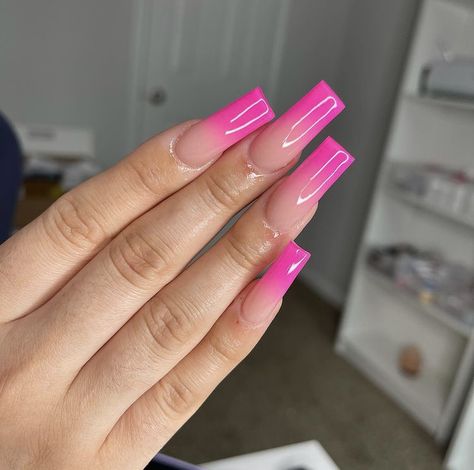 Nail Cam, Bright Pink Nails, Ombre Acrylic, Nail Aesthetic, Salon Nails, Summer Board, Tapered Square Nails, Acrylic Toe Nails, Spring Acrylic Nails