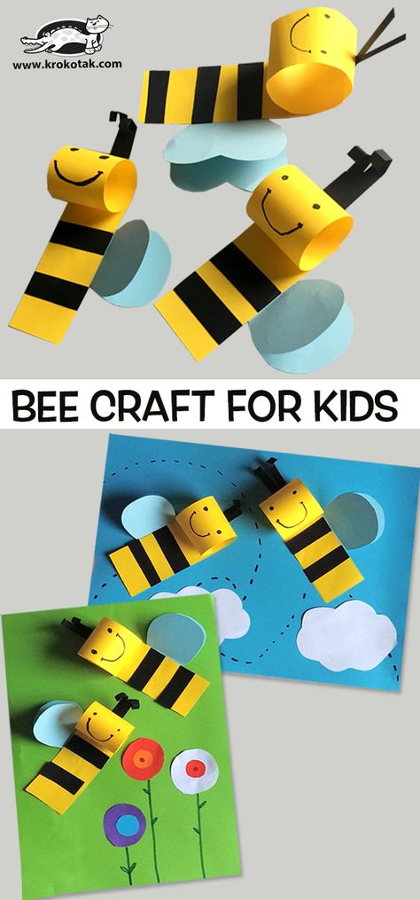 BEE CRAFT FOR KIDS Insect Craft Kindergarten, Bee Ideas For Kids, Bees Crafts For Kids, Bee Kids Crafts, Insects Crafts For Kids, Minibeast Crafts For Kids, Bee Projects For Kids, Bumble Bee Craft Preschool Art Projects, All About Bees For Kids