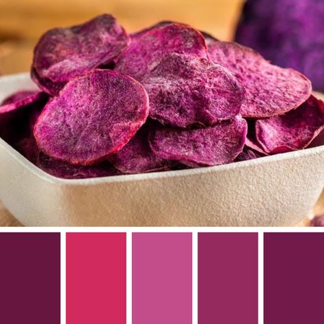 Beetroot Color Palette, Palette Challenge, Purple Sweet Potato, Food Inspired, Color Palette Challenge, Purple Sweet Potatoes, Sweet Potato Chips, Apple Coloring, Bright Purple