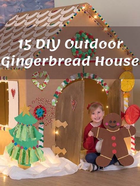 Diy Outdoor Gingerbread House, Outdoor Gingerbread House, Man Home Decor, Cardboard Gingerbread House, Gingerbread House Candy, Ginger Bread House Diy, Make A Gingerbread House, Gingerbread Diy, Gingerbread Christmas Decor