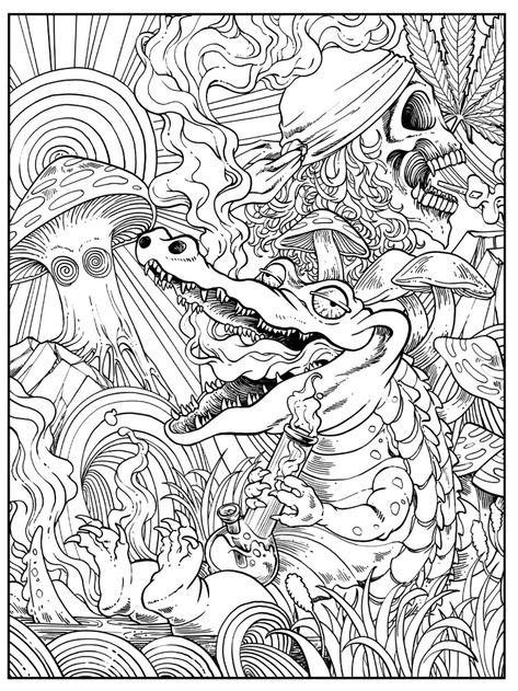 Trippie Coloring Page, Koi Coloring Pages, Digital Art Coloring Pages, Funny Coloring Pages For Grown Ups, Detailed Coloring Pages For Grown Ups, Astrology Coloring Pages, Weird Coloring Pages, Grown Up Coloring Pages, Tattoo Coloring Pages For Adults