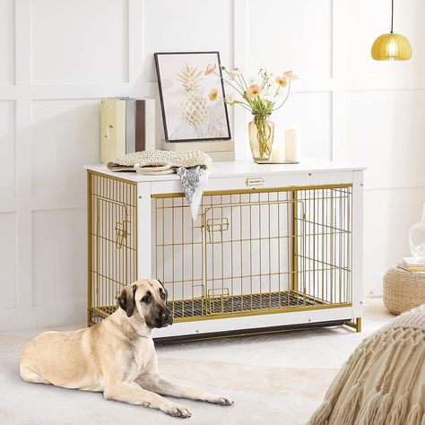 Cute Dog Kennel, Cute Dog Crate, Dog Crate Ideas, Extra Large Dog Kennel, Dog Kennel Indoor, Large Dog Kennel, Wooden Dog Crate, Dog White, Dog Crate Furniture