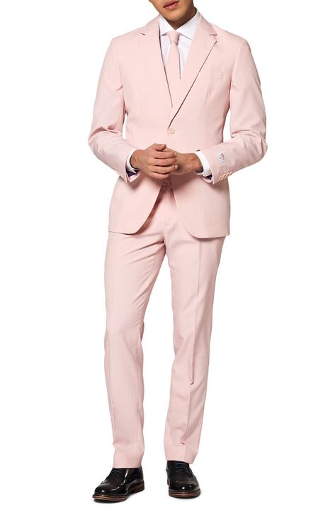 OppoSuits Blush Solid Two-Piece Suit with Tie | Nordstrom Pink Suit Men, Mens 3 Piece Suits, Dark Gray Suit, Smart Casual Wardrobe, Prom Outfit, Suit Tie, 2 Piece Suit, Suit Men, Slim Fit Jackets