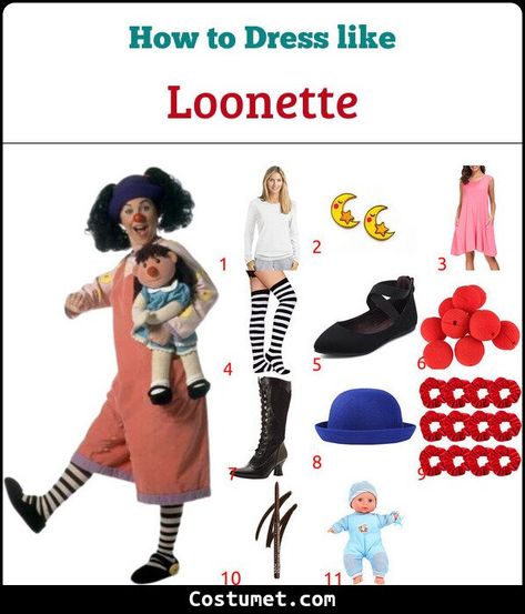 Loonette's Costume from The Big Comfy Couch for Cosplay & Halloween 2022 Luna Big Comfy Couch Costume, Loonette The Clown Costume Diy, Loonette Costume, Loonette The Clown Costume, Big Comfy Couch Costume, Comfy Halloween Costumes, Clown Costume Diy, Strawberry Shortcake Halloween, Strawberry Shortcake Halloween Costume