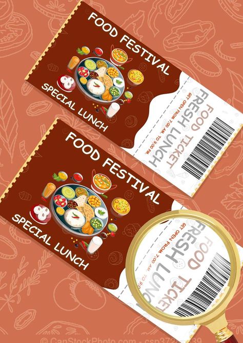 Food Ticket Template made with a classic design to add a unique vibe to your business. You can easily edit the important details such as date, time, and location as well as graphic designs, images and font. Since it’s print ready, print this in different sizes in just few minutes in any file formats. For more design , and create your own design by your choice. Connect with us. 9903609509 📲 Food Ticket Design, Phone Planner, Ticket Design, Ticket Template, New Phone, Food Festival, Food Design, Graphic Designs, Free Food