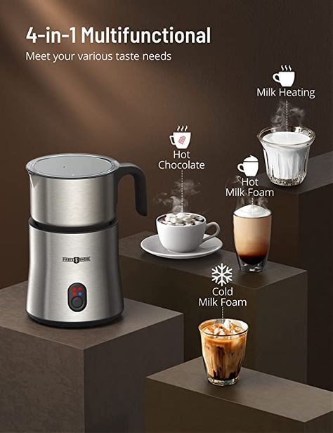 Detachable Milk Frother Machine, PARIS RHÔNE 4 in 1 Automatic Stainless Steel Milk Steamer with Hot &Cold Foam Latte, Cappuccino, Hot Chocolate, Warm Milk, Macchiato, Dishwasher Safe, Silent Operation : Amazon.co.uk: Home & Kitchen Hot Cocoa Maker, Chocolate Machine, Milk Steamer, Hot Chocolate Maker, Coffee Maker Machine, Hot Chocolate Coffee, Cold Foam, Chocolate Making, Chocolate Maker