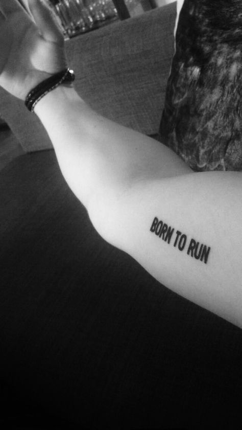 Born To Run Tattoo, Runners Tattoo Ideas Running, Track And Field Tattoos, Running Tattoo Ideas, Bruce Springsteen Tattoo, Springsteen Tattoo, Music Tats, Someday Tattoo, Running Tattoos