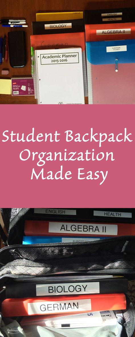 Student Backpack Organization Made Easy - middle school student and high school student backpack organization tips - Sabrinasorganizing.com School Organization Highschool, School Backpack Organization, Backpack For High School, Middle School Boys, School Dorm, High School Organization, Blog Organization, High School Backpack, Backpack Organization