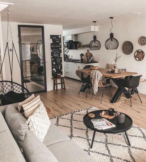 Apartment Decorating Vintage Modern, Gray Couch Rustic Living Room, Wood Style Apartment, Simple Ikea Living Room, Living Room Decor Alternative, Moody Contemporary Interior Design, Brown Black And White Living Room Minimalist, Alternative Wall Decor Ideas, White And Wood Home Decor