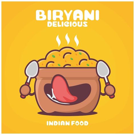 Biryani Illustration Art, Biryani Drawing, Indian Food Logo Design, Biryani Logo Design, Biryani Illustration, Chaat Platter, Rice Cartoon, Eye Health Remedies, Cafe Quotes