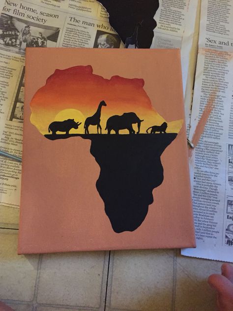 Africa Drawing Ideas, Africa Aesthetic Art, African Paintings Canvases, Baddie Canvas Painting Ideas, Africa Art Painting, African Canvas Painting, Safari Painting, Bush Drawing, African Canvas Art