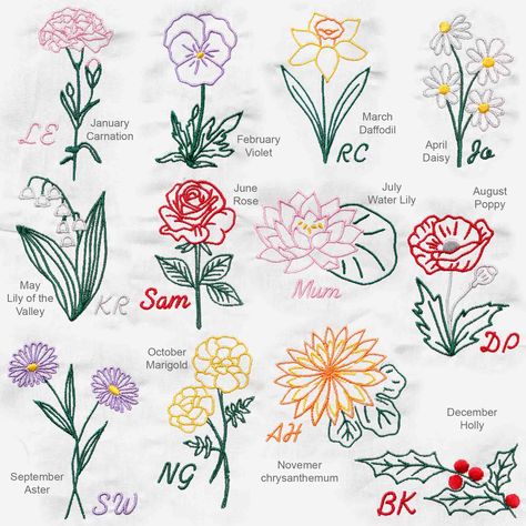 Birth Month Flower Gift Ideas, Embroidered Birth Flowers, Aster Embroidery Pattern, Embroidery Birth Flowers, Birth Flowers Embroidery, Aster Flower Embroidery, Birth Month Flower Embroidery, Aster Embroidery, Birth Flower Embroidery