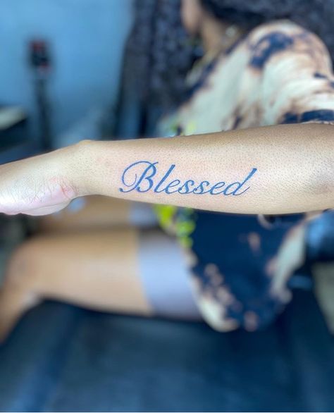 Blessed Arm Tattoo Women, Tattoo Baddie, Believe Tattoo, Believe Tattoos, Outer Forearm Tattoo, Unique Tattoos For Women, Birthday Tattoo, From Rags To Riches, Rags To Riches