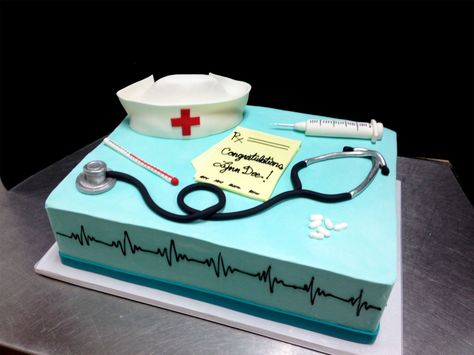 Nurse Practitioner Cake, Party Cake Design, Nurse Cakes, Nursing Graduation Cakes, Nurse Grad Party, Nurse Grad Parties, Nursing Grad Party, Medical Cake, Nursing Party