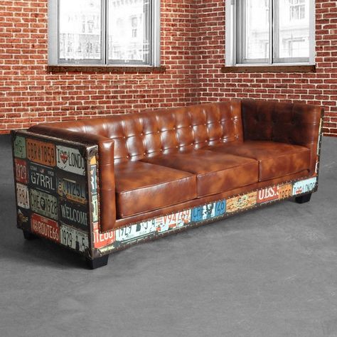 Vintage Industrial Loft 3-Seater Sofa Tufted Brown Faux Leather Upholstered Sofa Capitone Sofa, Industrial Decor Living Room, Sofas Vintage, Midcentury Art, Vintage Industrial Decor, Simple Sofa, Home Architecture, Vintage Industrial Furniture, Automotive Decor