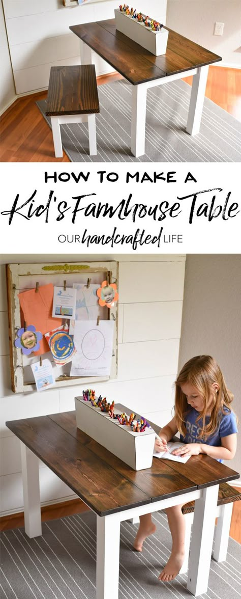 DIY Kid's Farmhouse Table - Our Handcrafted Life Play Loft, Kids Art Table, Farmhouse Projects, Boy Bedrooms, Farmhouse Side Table, Diy Farmhouse Table, Kids' Furniture, Let's Pretend, Playroom Ideas