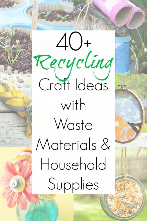 Being stuck at home for long periods of time doesn't have to mean non-stop TV and screen time. This collection of crafts with waste materials and recycling activities are full of creative ideas that use household supplies and waste materials. There are craft ideas for kids and adults and no trips to the store are necessary! #wastematerials #recyclingactivities #craftswithwastematerials #EarthDaycrafts #Earthdayprojects #recyclingcrafts #recyclingideas #wastematerialprojects Useful Products From Waste Material, Products From Waste Materials, Sustainable Crafts, Waste Material Project, Recycling Projects For Kids, Recycling Activities, Craft From Waste Material, Earth Day Projects, Thrift Store Decor