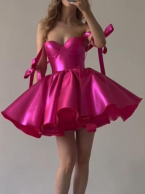 A-Line Homecoming Dresses Corsets Dress Holiday Graduation Short / Mini Sleeveless Spaghetti Strap Pink Dress Satin with Bow(s) 2023 2023 - US $119.99 Pink Dress Satin, Dress Satin, Corsets, Elegant Dress, Wedding Guest, Dresses Online, Pink Dress, Homecoming, A Line