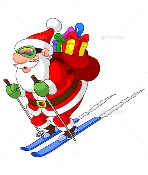 Santa Claus skiing Colorado Flag Art, Leprechaun Girl, Santa Cartoon, Creepy Santa, Coloring Pages Christmas, Sports Office, Happy Hat, Pumpkin Vector, Bad Santa