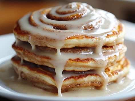 Cinnamon Roll Stuffed Pancakes, Cinnamon Roll Pancake Recipe, Cinnamon Bun Pancakes Recipe, How To Make Cinnamon Roll Pancakes, White Chocolate Pancakes, Vegan Cinnamon Roll Pancakes, Cinamoroll Pancakes, Cinnamoroll Pancake, Pancake Filling Ideas