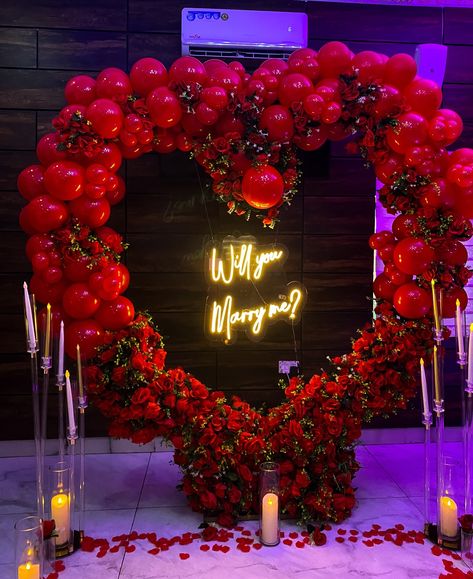 Blessing Said Yes! —— Decor @partybydearkefty Balloons @partyshoppersng Proposal Decoration, Balloon Proposal, Red Events, Backdrop Inspiration, Proposal Party, Engagement Balloons, Engagement Proposal, Wedding Proposals, Dear Future Husband