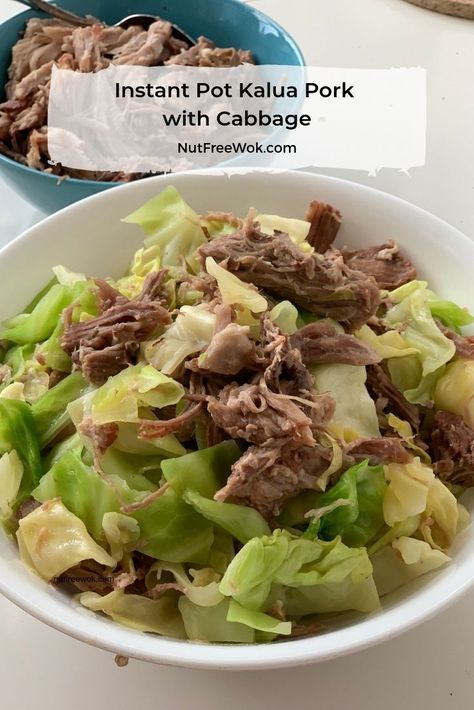 Make your own top 8 free luau favorite dish in your Instant Pot in less than 3 hours! #nutfree #nutfreewok #porkrecipe #instantpot #easyrecipe #dinneridea #potluckidea Kalua Pork And Cabbage, Instant Pot Kalua Pork, Pork With Cabbage, Pork Roasts, Hawaiian Pulled Pork, Wok Recipes, Chicory Recipe, Pork Recipes For Dinner, Dishes To Make