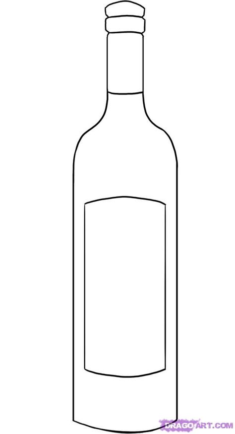 Wine Bottle Outline, Wine Bottle Template Free Printable, Bottle Of Wine Drawing, How To Draw A Bottle, Wine Drawing, Wine Bottle Template, Wine Bottle Drawing, Bottle Drawing, Cadeau Parents