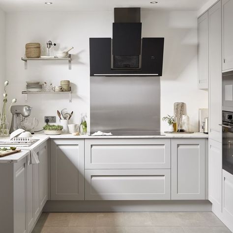 B&Q/Good Home kitchen collection B&q Kitchens, Polished Concrete Kitchen, Laura Ashley Kitchen, Scavolini Kitchens, Coloured Kitchen, Kitchen Unit, Dining Room Table Chairs, Shaker Cabinets, Neutral Interiors