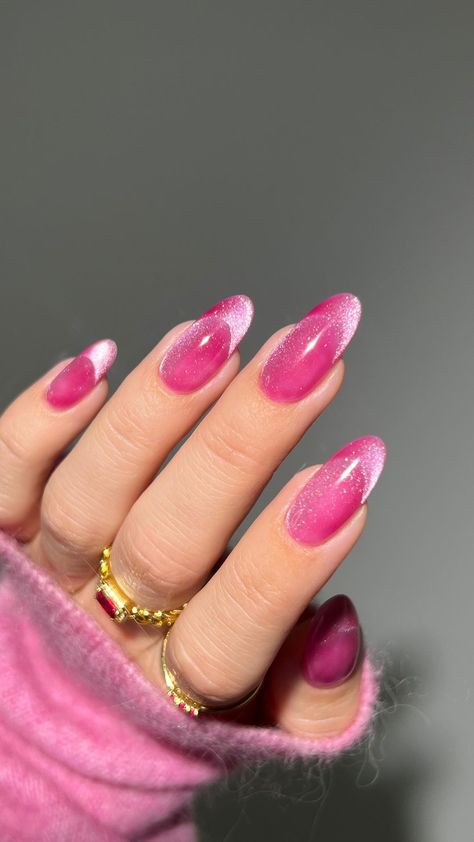 Magnetic Pink Nails, Pink Magnetic Nails, Dark Pink Nails Designs, Magenta Pink Nails, Pink Velvet Nails, Nicki Concert, Hot Pink Nail, Hoco 2023, Magenta Nails