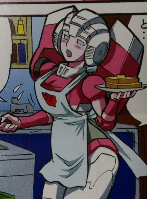 Arcee in an apron | Transformers | Know Your Meme Transformers Legends, Transformers Girl, Arcee Transformers, Transformers Funny, Transformers Autobots, Transformers Comic, Transformers Characters, An Apron, Transformers Artwork