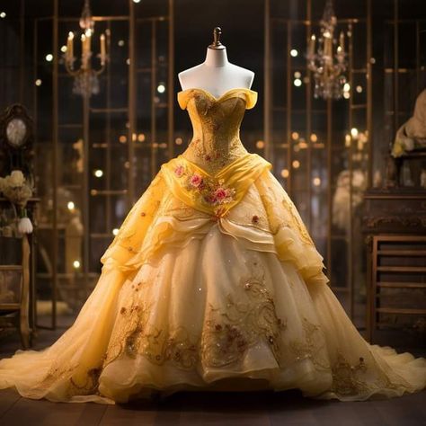 Beauty And The Beast Wedding Cake, Beauty And The Beast Wedding Dresses, Belle Dress Up, Cotillion Dresses, Quinceanera Dresses Gold, Big Dresses, Deb Dresses, Quince Dress, Disney Princess Dresses