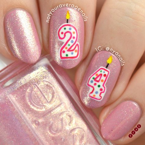 Bday Nail Ideas, 24th Birthday Nails, Freehand Nails, Birthday Nail Set Ideas, Nail Set Ideas, Birthday Nail Set, Birthday Nail Art, Mid Twenties, Luv Nails