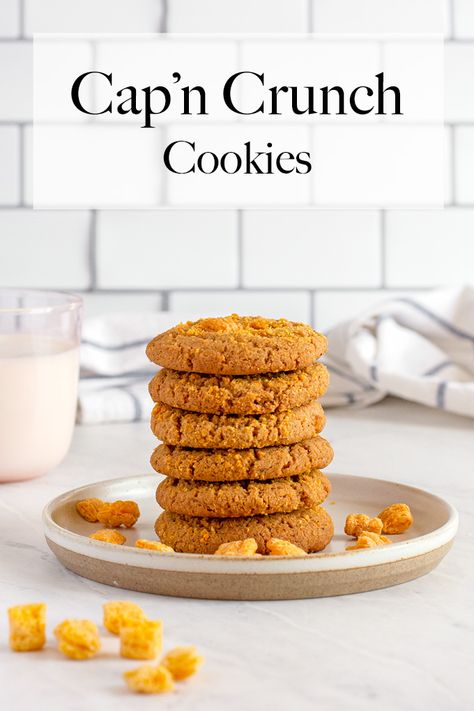 Captain Crunch Dessert, Cap’n Crunch, Cap'n Crunch Recipes, Captain Crunch Cookies, Captain Crunch Recipes, Captain Crunch Bars, Unusual Cookies, Captain Crunch Cereal, Jumbo Cookies