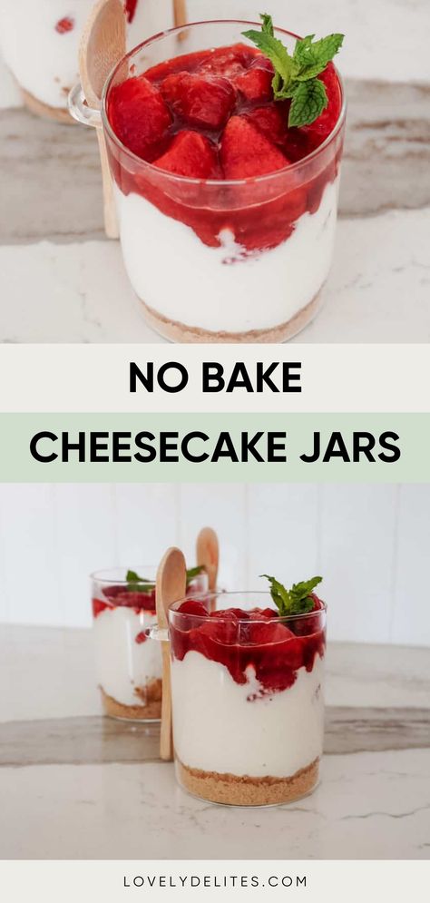 No Bake Cheesecake In a Jar is going to be your new favorite high protein dessert. This Cheesecake In a Jar recipe comes together in just under 20 minutes. The cheesecake filling is just greek yogurt and cottage cheese making it very high protein. Cheesecake Jello Recipes Instant Pudding Healthy, Keto Dessert In A Jar, Cheesecake Pudding Mix And Greek Yogurt, No Bake Ricotta Cheesecake, Cottage Cheese Mini Cheesecake, Cheesecake Jars No Bake, Cottage Cheese Cheesecake Dip, High Protein Cheesecake Jars, Cottage Cheese Yogurt Cheesecake