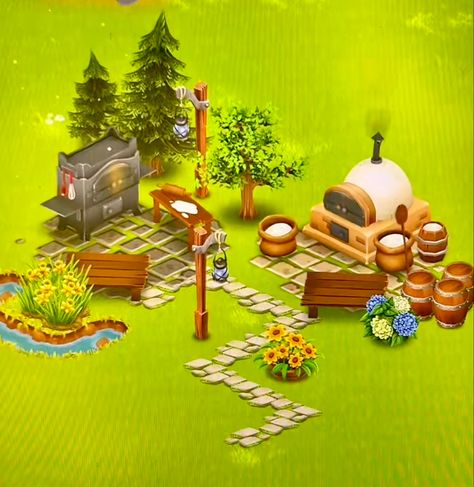 Hay Day Sewing Machine Design, Hayday Production Buildings, Hay Day Farm Design Crops, Hayday Driveway Design, Hayday Pigs Design, Hay Day Bakery Design, Hay Day Production Buildings Design, Hayday Bakery Design, Hay Day Horse Stable Design